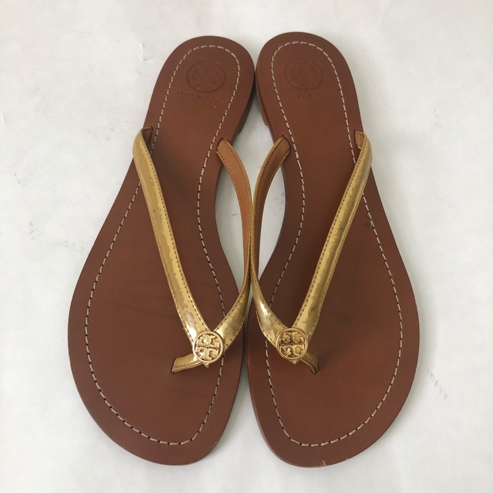 TORY Burch Gold Leather Slides Sandals 9 M